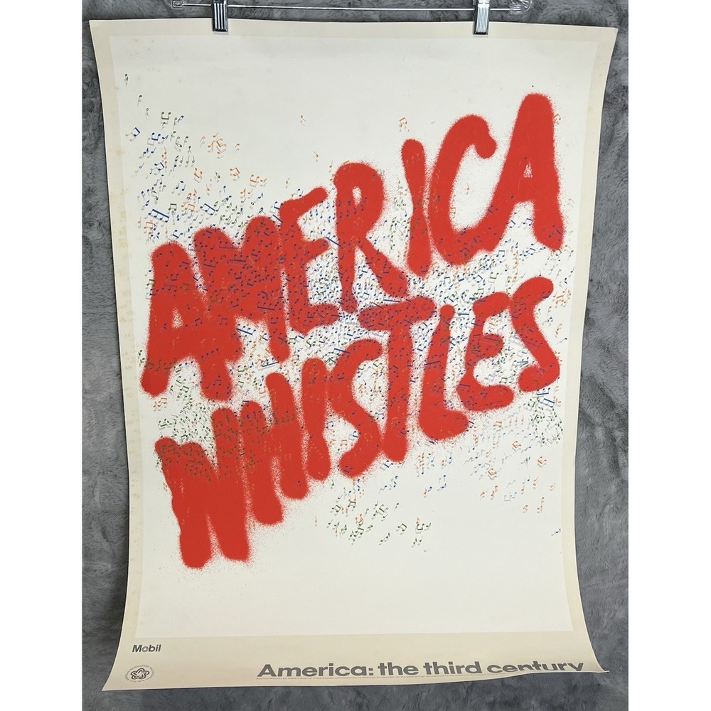 1976 Edward Ruscha Mobil Poster America Whistles Bicentennial Gas Oil Art